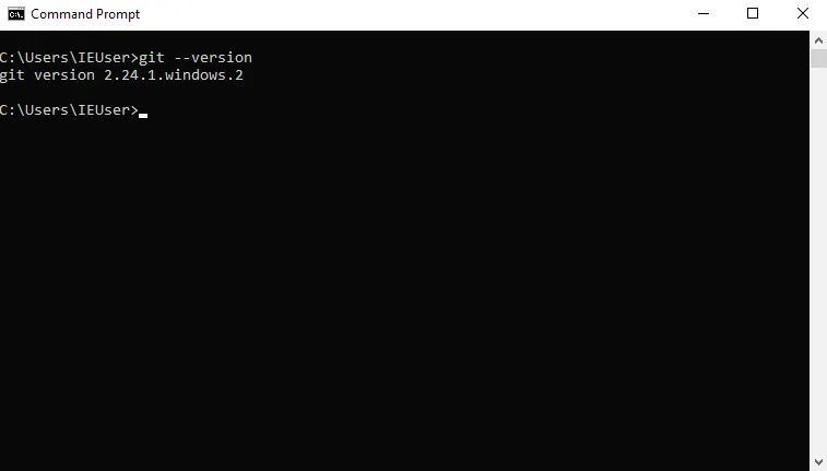 Windows Command Prompt showing git --version output git version 2.24.1.windows.2.