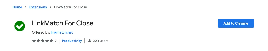 LinkMatch for Close Chrome Web Store listing with Add to Chrome button.