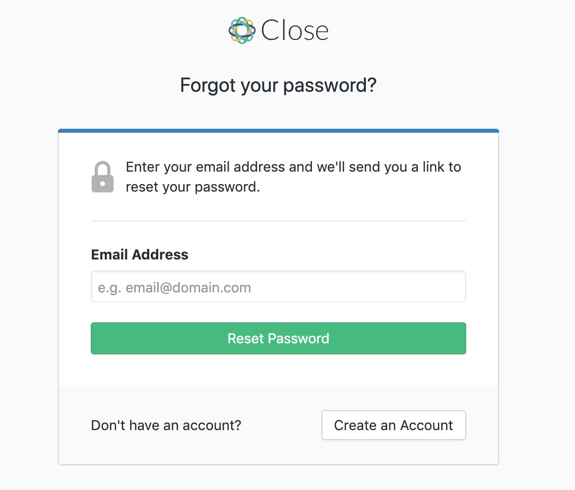 Close password reset form with email field and Reset Password button.