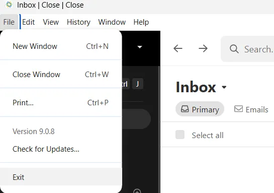 Close app File menu open showing options including Exit on Windows.