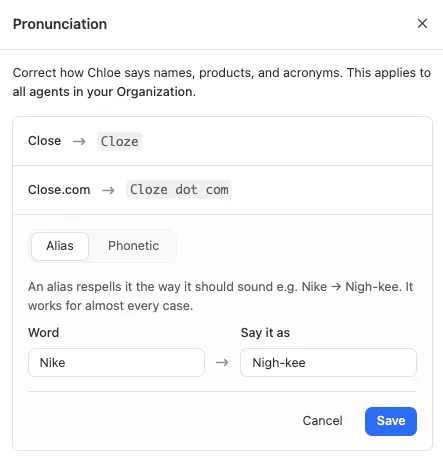 An alias respells a word the way it should sound.