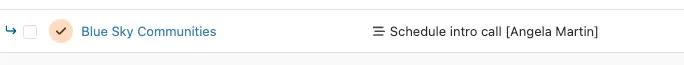 Single inbox row showing lead name and scheduled intro call task.