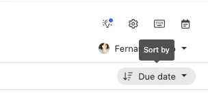 Inbox toolbar showing sort by menu and due date filter controls.