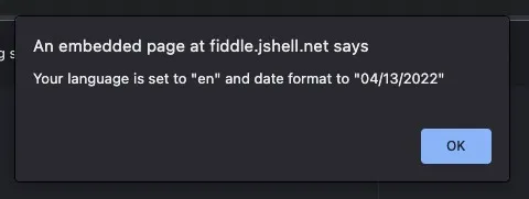 Popup showing detected language as "en" and date format as "04/13/2022".