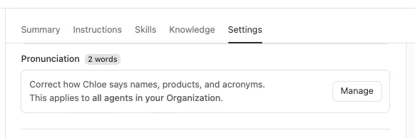Open Pronunciation settings from the Settings tab.