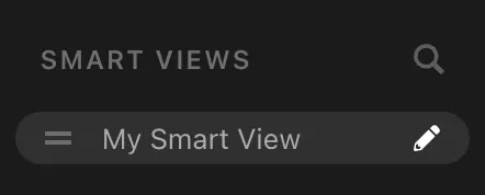 Dark sidebar showing a saved Smart View labeled 'My Smart View' with edit icon.