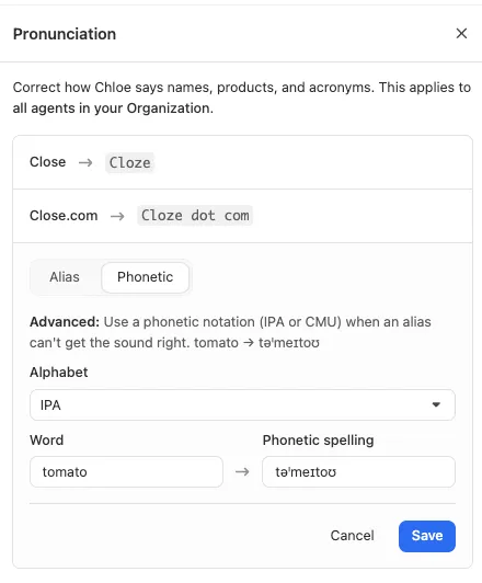 A phonetic entry uses IPA or CMU notation.